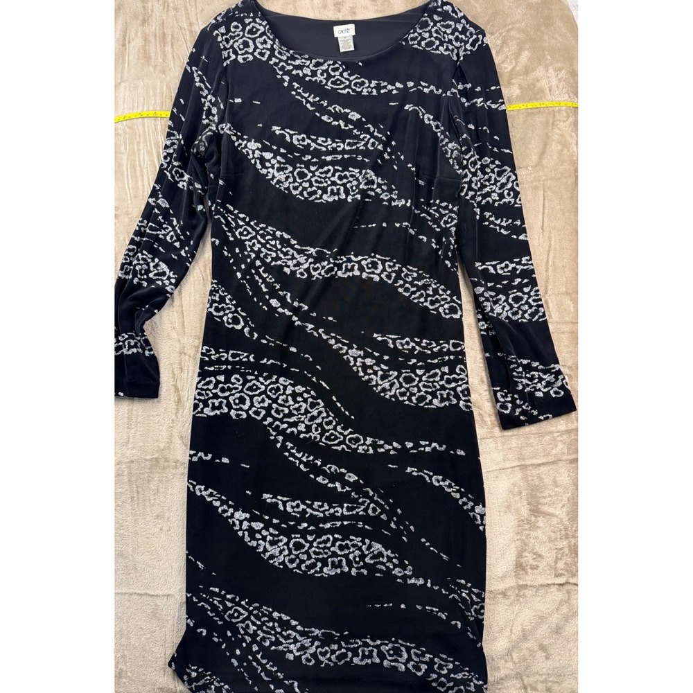 Y2K Cache Womens‎ XL Black Silver Glitter Animal Print Long Sleeve Midi  Glam